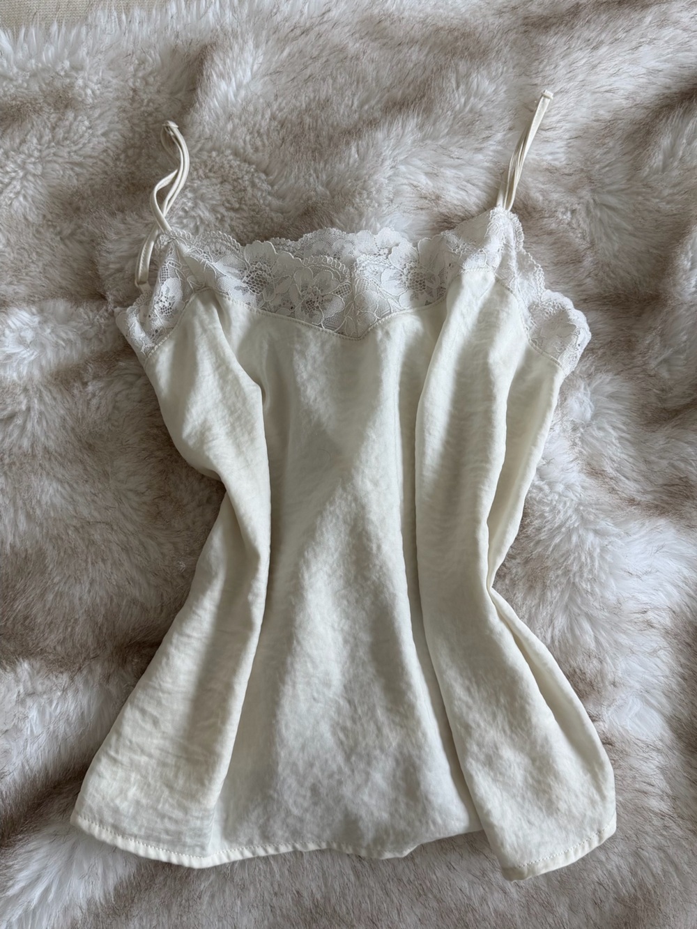 Pink Rose Cream Lace-Trim Satin Slip top